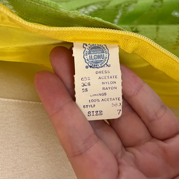 Vintage 60's Lime Green Floral Trapeze Mesh Lace Shift Dress Mod Flower Power - Picture 15 of 16